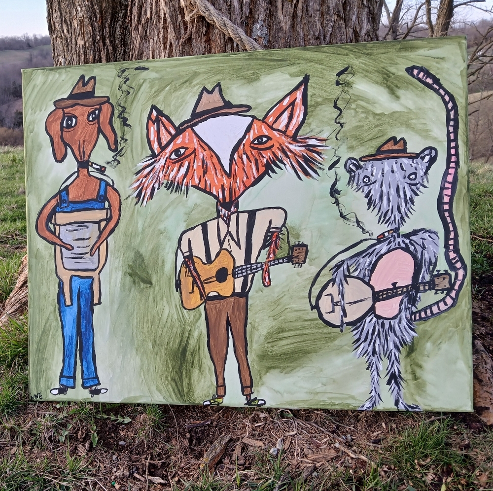 Critter Band Painting Folk Art Whimsy